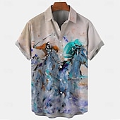 cheap Vintage Shirt-Kentucky Derby Men&#039;s Horse Racing Shirt Button Up Shirt Short Sleeve Vintage Retro Holiday Festival Summer Spring Turndown 3D Print Funny Kentucky Derby Shirts Blue Khaki