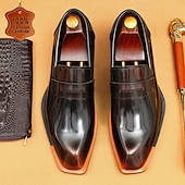 abordables Mocasines de cuero de primera calidad-Mocasines negros sin cordones de piel de vacuno de primera calidad para hombre con detalles en naranja en contraste, estilo formal para negocios y eventos especiales