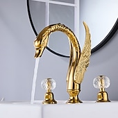 abordables Robinets LED-Robinet lavabo - Séparé Plaqué Diffusion large Deux poignées trois trousBath Taps