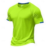 お買い得  ベーシックTシャツ-男性用 Tシャツ マッスルシャツ 半袖 クルーネック 夏 活発的 クラシック スポーツ ランニング ライトブルー ブラック ライトグリーン メンズトップTシャツ