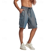 cheap Classic-Men&#039;s Cargo Shorts Shorts Bermuda shorts Casual Shorts Baggy Multi Pocket Straight Leg Plain Breathable Moisture Wicking Knee Length Outdoor Casual Running Fashion Streetwear Red Blue Micro-elastic