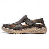 voordelige Buitensandalen-Bruine kunstleren outdoor sportsandalen voor heren met ademende perforaties en duurzame grip voor wandelen en trekking