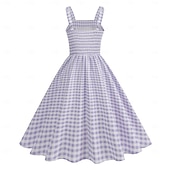 preiswerte Kleider-Retro Vintage 1950er Kleid Swing-Kleid Karomuster Damen Karneval Maskerade Alltagskleidung Junggesellinnenabschiedsparty Erwachsene Kleid Abschlussballkleider