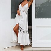 cheap White Casual Dresses-Women&#039;s Midi Dress Cotton Linen Dress Slip Dress Boho Dress Basic Classic Modern Vacation Holiday Going out Regular Fit Plain Sleeveless Spaghetti Strap White Summer