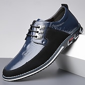 cheap Casual-Men&#039;s Derby Lace-Up Shoes with Crocodile-Patterned Leather and Black Suede, Stylish Sporty Sole for Casual and Business Casual Wear