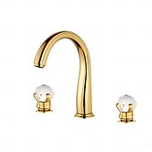 abordables Robinets LED-Robinet lavabo - Séparé Plaqué Diffusion large Deux poignées trois trousBath Taps