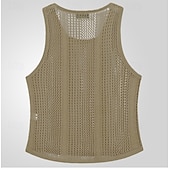 baratos Tops de ginásio-Homens Malha Íntima Camiseta Interior camisa sem manga Sem Manga Gola Redonda Verão Côr Sólida Moda Designer Músculo Tricotado Ao ar livre Férias Preto Branco Verde Tropa Top Tee para Homens