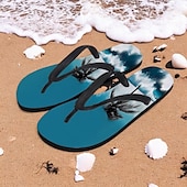 billige Grafiske utskriftssko-unisex tropiske solnedgangsflip flops – livlige strandsandaler med palmetretrykk for sommer-, basseng- og ferieklær