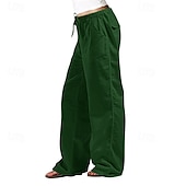 cheap Plain Cotton Linen Pant-Women&#039;s Cotton Linen Pants Slacks Streetwear Casual Full Length Natural Plain Pocket Elastic Drawstring Design Outdoor Comfortable Daily Wear Going out Depression Green Dark Brown Light Sky Blue Navy