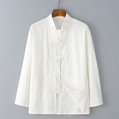 economico Casual da lavoro-Per uomo Camicia camicia di lino Maglietta informale Camicia con bottoni Camicia di cotone Liscio Da mare Per eventi Nero Bianco Blu marino Cachi Manica lunga A fascia Estate Primavera Abbigliamento