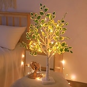 economico Luci decorative-1 pz 60 cm con luce albero a led a foglia verde, luce bianca calda, decorazione per cortile interno ed esterno primaverile ed estivo, alimentatore per batteria AAA, alimentatore USB a doppio uso