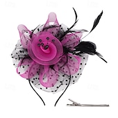 baratos Capacete de Casamento-Peça para Cabeça Tule Penas Casamento Festa de Noite Elegante Casamento Com Penas Capacete Chapéu