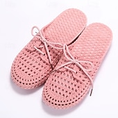 abordables Chaussures sans lacet et mocassins femme-Chaussures mocassins à enfiler tissées pour femmes – chaussures plates respirantes à lacets pour les promenades sur la plage, les travaux de jardinage et les tenues d&#039;été décontractées