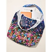 cheap Handbag &amp; Totes-Large Capacity Foldable Shopping Bag – Reusable Floral Print Tote, Eco-Friendly Lightweight Grocery Bag for Women, Travel, and Daily Use