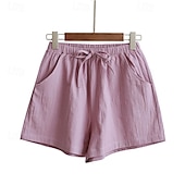 abordables Short en lin et coton-Femmes Short en coton et lin Shorts Slacks Streetwear Occasionnel Court Naturel Uni Avec Poches Conception à cordon élastique Confortable Vacances Rue Carmin Vert forêt Bleu ciel clair Gris Été Coupe