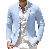 economico Blazer Classici da Uomo-Per uomo Giacca blazer Ufficio Casual Quotidiano Moda Quotidiano Tutte le stagioni Poliestere Tinta unita Base Monopetto Un Bottone Giacca Nero Blu marino Azzurro cielo Kaki