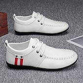 billiga Herrsneakers-Vita sportiga snörskor för män med ventilerande mesh och rödrandiga accent, perfekta för fritidskläder och sportaktiviteter