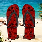 billige Grafiske utskriftssko-unisex tropiske solnedgangsflip flops – livlige strandsandaler med palmetretrykk for sommer-, basseng- og ferieklær
