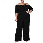 cheap Jumpsuits-Women's Normal Jumpsuit Stylish Solid Color Half Sleeve Off Shoulder Cut Out Street Holiday Regular Fit Black White Red Summer