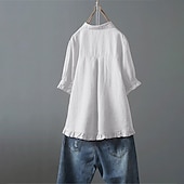 preiswerte Hemden-Damen Hemd Bluse Baumwoll-Leinen-Hemden Einfach Basic Modern Kurzarm Hemdkragen Normale Oberteile Täglich Ferien Ausgehen Knöpfe Weiß Gelb Rosa Marineblau Leicht Blau Sommer