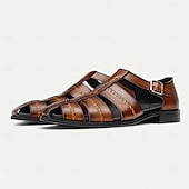 cheap Premium Leather Sandals-Premium Leather Fisherman Sandals with Buckle Detail - Stylish Choice for Outdoor Activities and Social Gatherings