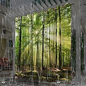 olcso Vízálló függönyök-vízálló kültéri függöny magánélet, elcsúsztatható teraszfüggöny függöny, pergola függöny átvezető 3d erdei táj pavilonhoz, erkély, veranda, parti, 1 panel