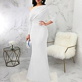 ieftine Rochii Albe Casual-Pentru femei Rochie Lunga Rochie Maxi Rochie de bal Rochie de petrecere Elegant Modă Petrecere Ieșire Fit regulat Simplu Manșon Lung Pe Umăr Negru Alb Roșu Vin Vară