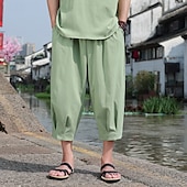 cheap Retro-Men&#039;s Capri Pants Shorts Linen Shorts Summer Shorts Beach Shorts Drawstring Elastic Waist Baggy Plain Comfort Breathable Calf-Length Outdoor Casual Daily Fashion Retro Vintage Black White