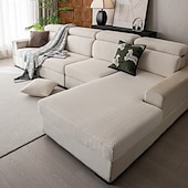 abordables Funda de sofá-1 funda de asiento elástica de líneas simples y lisas con diseño de espiga, funda de asiento de sofá de vellón polar suave de jacquard universal, fácil de limpiar &amp;Funda de sofá duradera