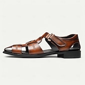 cheap Premium Leather Sandals-Luxury Men&#039;s Brown Leather Fisherman Sandals - Elegant Dress Footwear with Woven Straps