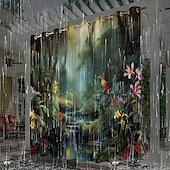 preiswerte Wasserdichte Vorhänge-Wasserdichter Outdoor Vorhang Außenvorhang für Privatsphäre, Außenjalousien, verschiebbare Terrassenvorhangvorhänge, Pergolavorhänge mit Öse, 3D-Waldlandschaft für Pavillon, Balkon, Veranda, Party