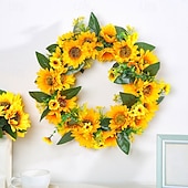 baratos Grinaldas e guirlandas-coroa de primavera girassol artificial &amp;guirlanda de videira - decoração rústica para pendurar em portas, cercas, janelas &amp;vitrines