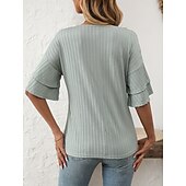 cheap Plain tee-Women&#039;s T Shirt Plain Fashion Modern Short Sleeve V Neck Regular Tops Daily Ruffle Black White Wine Sky Blue Fuchsia Summer