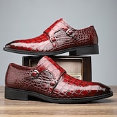 abordables Officiel-Homme Chaussures Monk Motif Crocodile Cuir PU Respirant Confortable Antidérapant Boucle Noir Rouge Dorée Automne Hiver