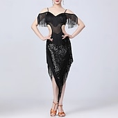 levne Oblečení na latinskoamerické tance-Latinské tance Šaty Třásně Čistá Barva Barevně dělené Dámské Výkon Trénink Bez rukávů Vysoký Polyester