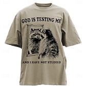 お買い得  メンズおもしろTシャツ-男性用ユーモラスグラフィックTシャツ：『神が私を試している、私は勉強していない』アライグマデザインのショートスリーブライフスタイルTシャツ