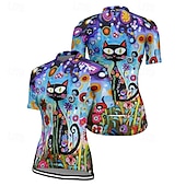 お買い得  ウィメンズジャージ-女性用 サイクリングジャージー 半袖 バイク Tシャツ ジャージー 3つのリアポケット付き マウンテンサイクリング 高通気性 速乾性 人間工学デザイン ウィッキング ブルー ミントグリーン ダークグリーン 猫 スポーツ 衣類
