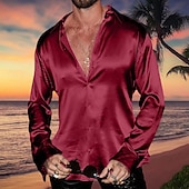 voordelige casual herenoverhemden-Voor heren Overhemd Satijnen overhemd Overhemd met knopen Normaal shirt Zwart Wit Rood blauw Groen Lange mouw Effen Revers Dagelijks Vakantie Kleding Katoen Katoenmix Modieus Casual Comfortabel