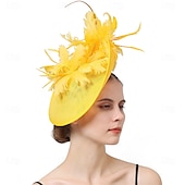baratos Capacete de Casamento-Peça para Cabeça Sinamay Casamento Festa de Noite Elegante Casamento Com Penas Capacete Chapéu