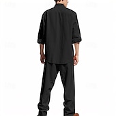 cheap Men&#039;s Tee Sets-Men&#039;s T-shirt Suits Shirt and Pant Sets 2 Pieces Outfits Long Sleeve Stand Collar Summer Spring Plain Fashion Casual 2 Piece Vacation Daily Wear Going out Black White Blue Top Tee for Men