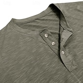 cheap Casual Henley Tee-Men&#039;s Henley Shirt Tee Top Long Sleeve Solid Color Fashion Daily Buttons Henley Outdoor Street Causal Summer Army Green Black White Henley T-Shirt