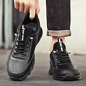billiga Herrsneakers-robusta utomhusskor för män i brun och svart, slitstark konstläderkonstruktion med sicksacksula för bättre grepp