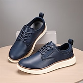 cheap Men&#039;s Sneakers-Men&#039;s Navy Blue Leather Oxford Shoes – Classic Lace-Up Dress Shoes for Business &amp; Formal Events