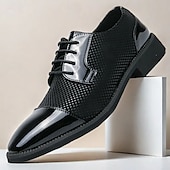 economico Formale-scarpe oxford da uomo in pied de poule bianco e nero con dettagli in vernice, elegante design con lacci per eventi formali alla moda