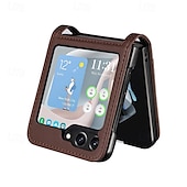 cheap Samsung Cases-Phone Case For Samsung Galaxy Z Flip 7 Z Flip 6 Z Flip 5 Z Flip 4 Back Cover Magnetic Support Wireless Charging Card Slot Retro TPU PU Leather