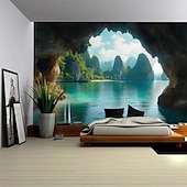 Недорогие пейзаж гобелен-Грот с видом на море Тапонижения Wall Art Большая гобеленовая роспись Декор фотографии Фон плед занавеска Декор для дома спальни гостиной