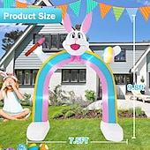 abordables Luces de paisaje-Conejito de Pascua inflable de 9.8 pies, cepillo de mano y huevo de Pascua inflable con arcoíris de luz, para interiores y exteriores, patio, jardín, césped, vacaciones familiares, ambiente de fiesta, luz decorativa
