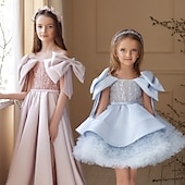 levne Dívčí květinové šaty-Šaty pro květinovou družičku Dívčí Večerní šaty Formální šaty Princeznovské šaty Svatební Oblečení Svatební Párty Princeznovské Sladký Vánoce Karneval Nabírané šaty Pevná barva Bez ramínek Tričkový