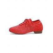 preiswerte Tanzschuhe zum Üben-Rosa Strick-Tanzschuhe für Damen mit Schnürung und niedrigem Absatz – bequeme Freizeit- und Ballsaalschuhe