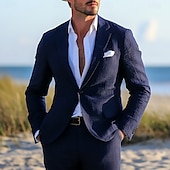 abordables Maillots de plage-Costumes de mariage en lin pour hommes mariage à la plage bleu marine mi-doublé léger d&#039;été décontracté coloré uni coupe standard 2 pièces simple boutonnage deux boutons
